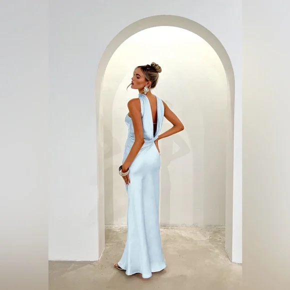 Selfie Leslie Damsel Reverse Halter Maxi Dress XS Small Medium Large